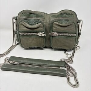 Alexander Wang Olive Green Leather Crossbody Bag with Silver Chain
